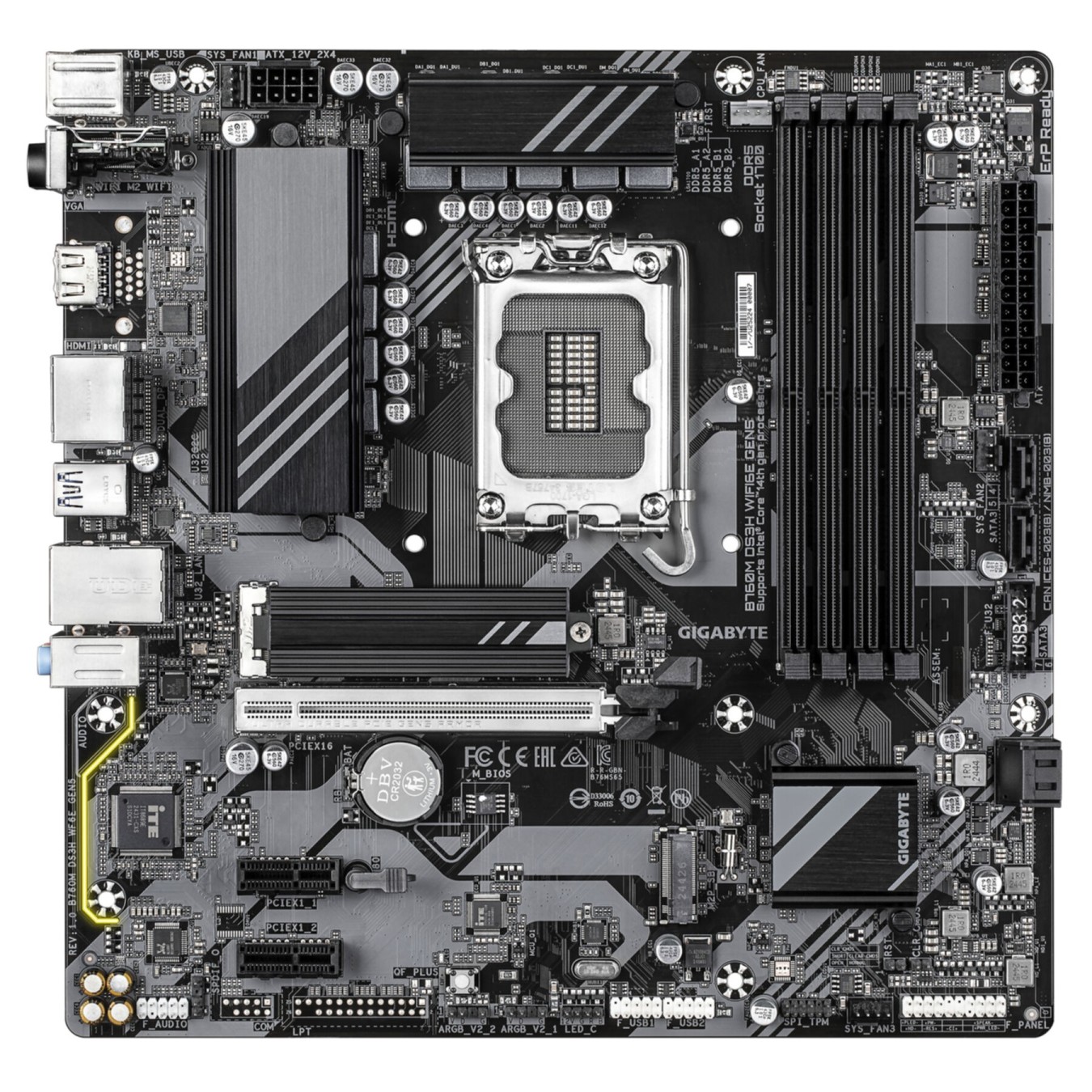 Gigabyte GA-B760M-DS3H WF6E GEN5 - LGA1700 Micro-ATX, DDR5, 256GB, 2x M.2, PCIe 5.0, Wi-Fi 6E