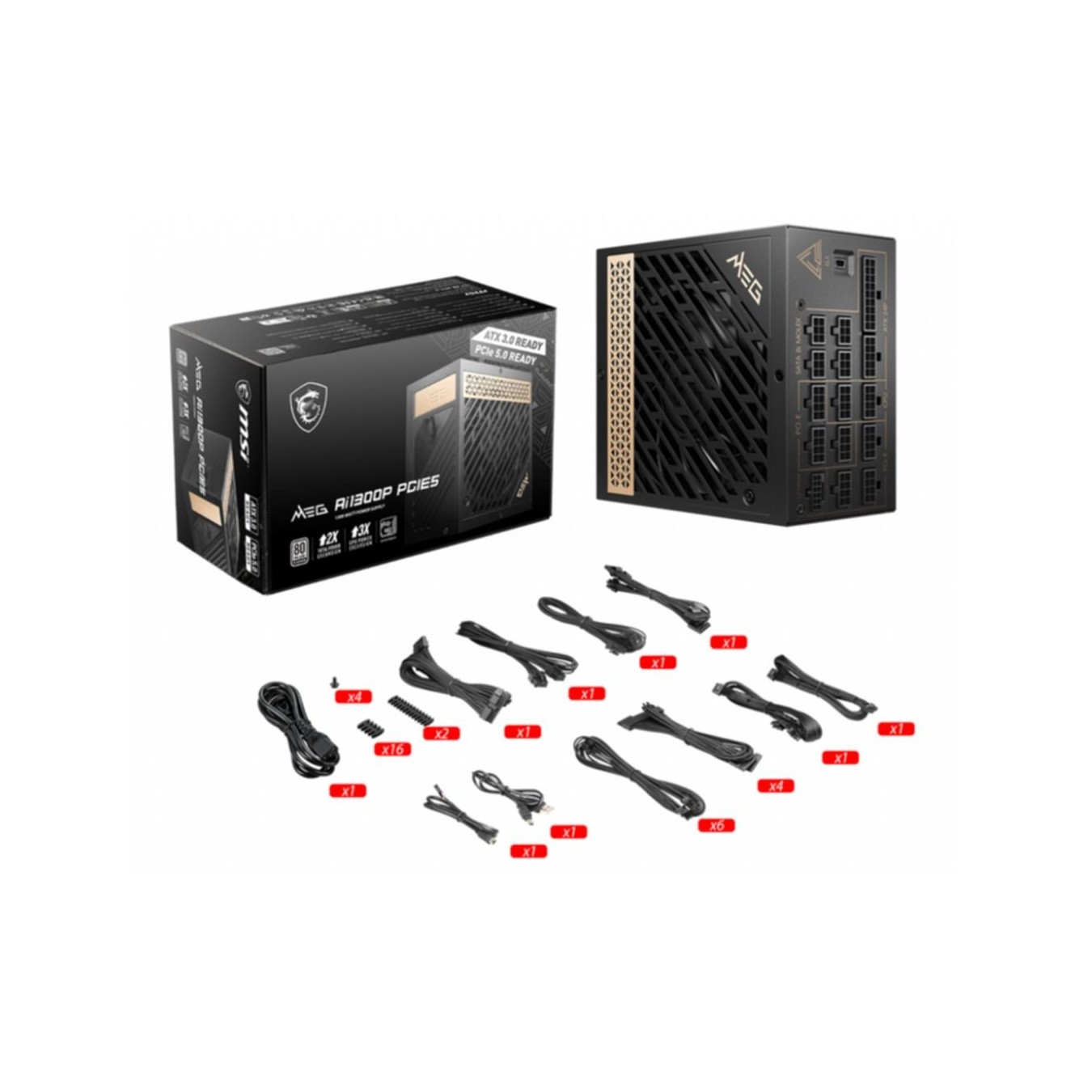 PC-Netzteil MSI MEG Ai1300P PCIE5 - Ai1300P PCIE5 - ATX3.0, 1300W, 80+ Gold, Fully Modular, Black
