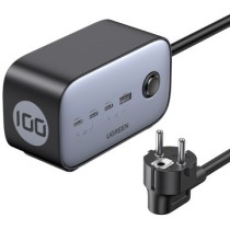UGREEN DigiNest Cube Power Strip - 1 AC outlet, 4 USB ports, Type C plug, 1.8 m cable, Grey/Black