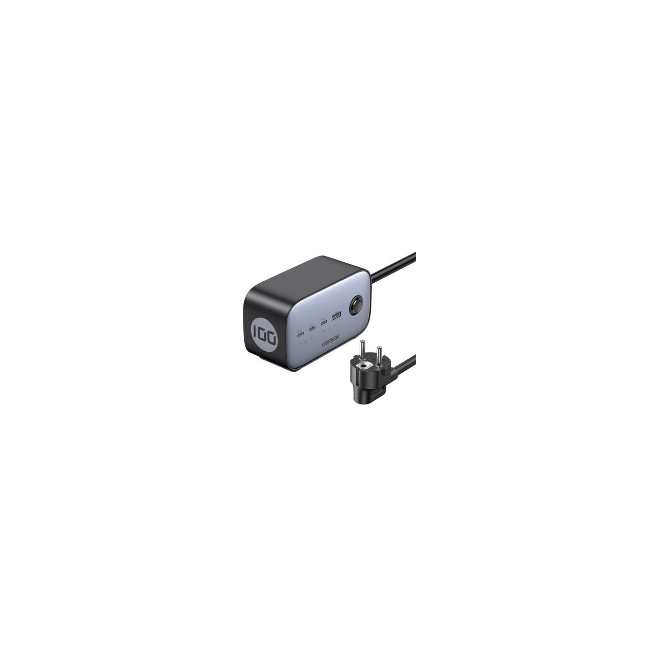 UGREEN DigiNest Cube Power Strip - 1 AC outlet, 4 USB ports, Type C plug, 1.8 m cable, Grey/Black