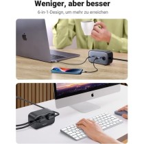 UGREEN DigiNest Cube Power Strip - 1 AC outlet, 4 USB ports, Type C plug, 1.8 m cable, Grey/Black