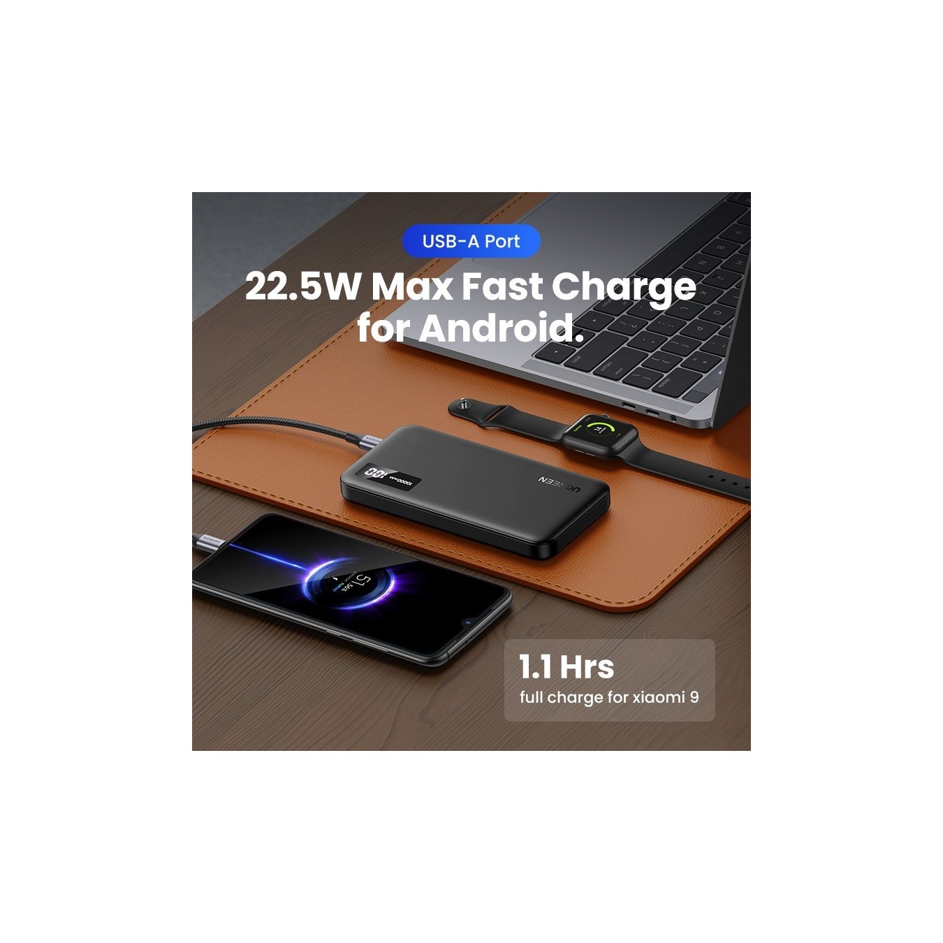 UGREEN 10000mAh Two-way Fast Charging Powerbank - 25742 - (Black, 10000mAh, USB-C input, 2-port USB output)