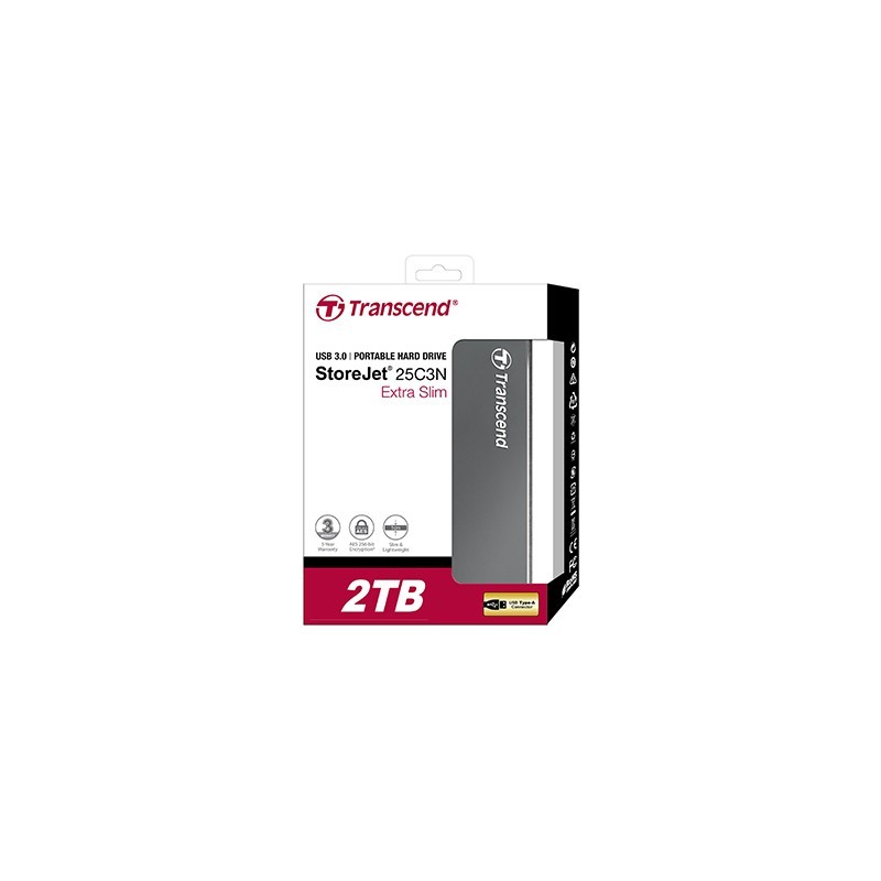 Buy Transcend StoreJet 25C3N - 2TB Portable HDD - Grey, 2.5in, USB 3.1 Gen1, 540... in Cyprus, Nicosia, Limassol, Larnaka, Pafos