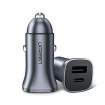 UGREEN USB-C PD+USB-A QC 24W Fast Car Charger Gray - 30780 - 12-24V input, 1x USB-C + 1x USB-A, 18W max