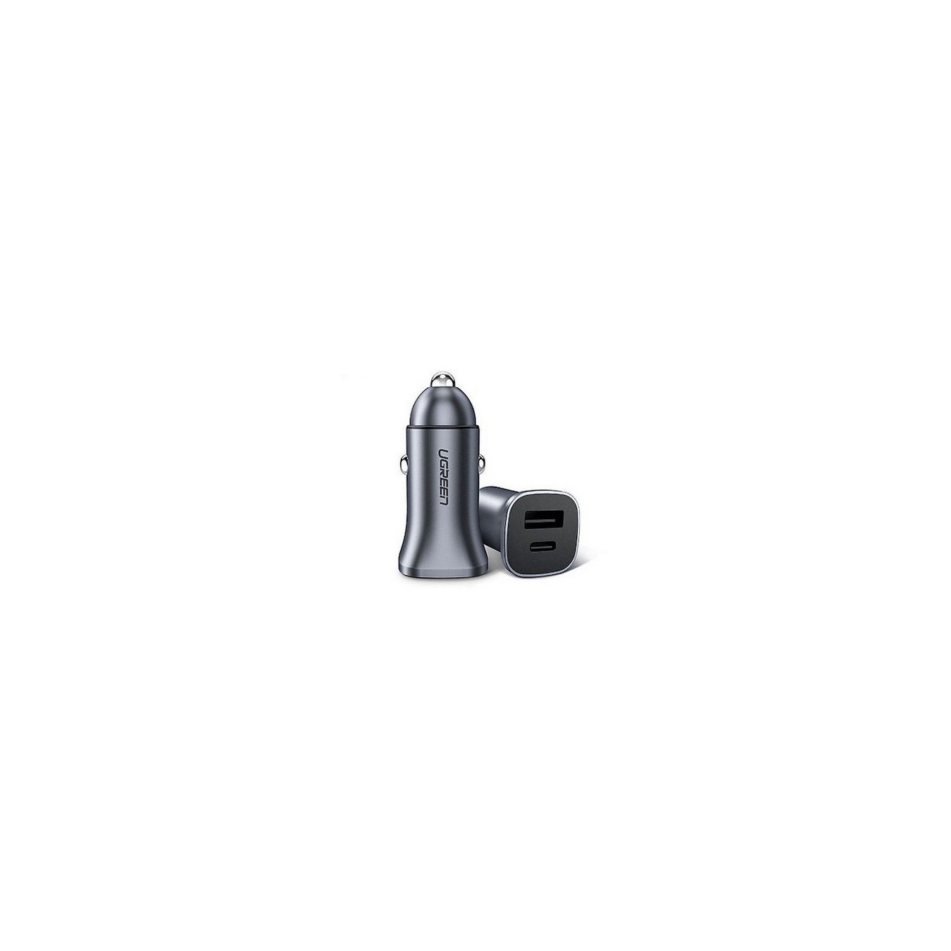 UGREEN USB-C PD+USB-A QC 24W Fast Car Charger Gray - 30780 - 12-24V input, 1x USB-C + 1x USB-A, 18W max