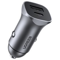 UGREEN USB-C PD+USB-A QC 24W Fast Car Charger Gray - 30780 - 12-24V input, 1x USB-C + 1x USB-A, 18W max