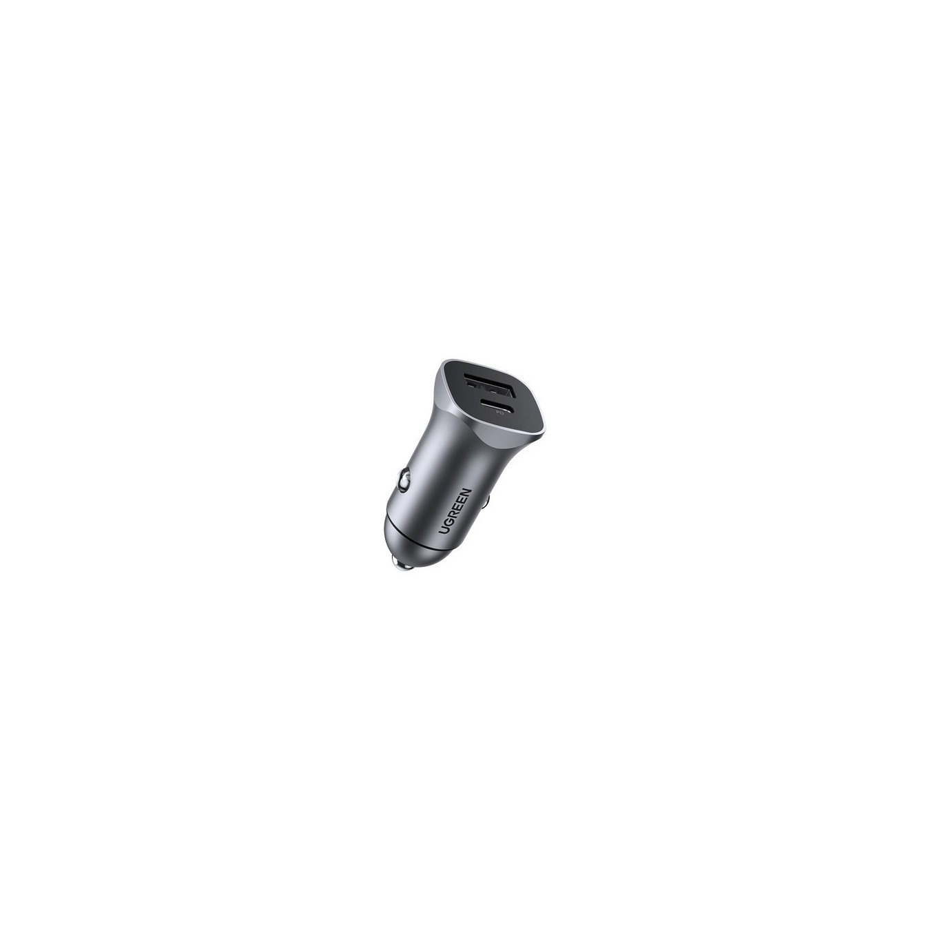 UGREEN USB-C PD+USB-A QC 24W Fast Car Charger Gray - 30780 - 12-24V input, 1x USB-C + 1x USB-A, 18W max