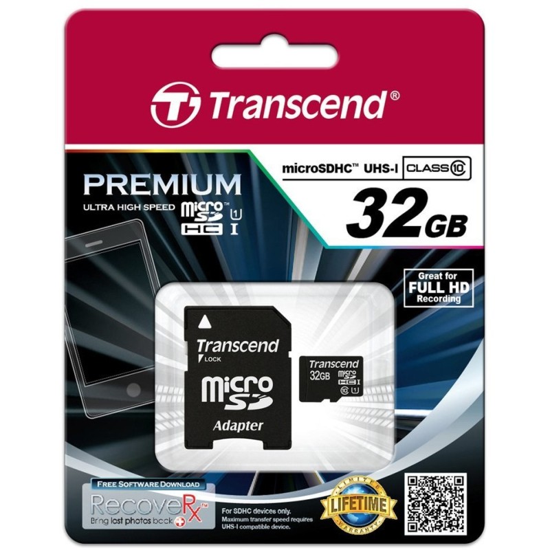 Buy Transcend Premium MicroSDHC 32GB with Adapter - MicroSDHC, U1, Class 10, 90 ... in Cyprus, Nicosia, Limassol, Larnaka, Pafos