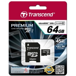 Buy Transcend microSDXC Card 64GB UHS-I with Adapter - Black/Red, Class 10, U1 in Cyprus, Nicosia, Limassol, Larnaka, Pafos
