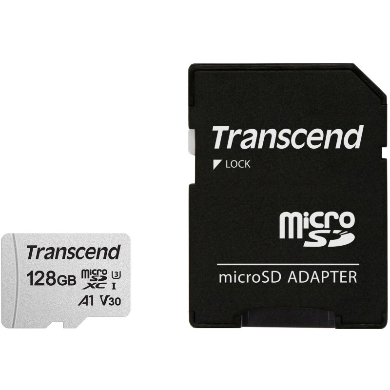 Buy Transcend 300S MicroSDXC 128GB - 300S - Silver, U3, V30, A1, Class 10 +Adapter in Cyprus, Nicosia, Limassol, Larnaka, Pafos