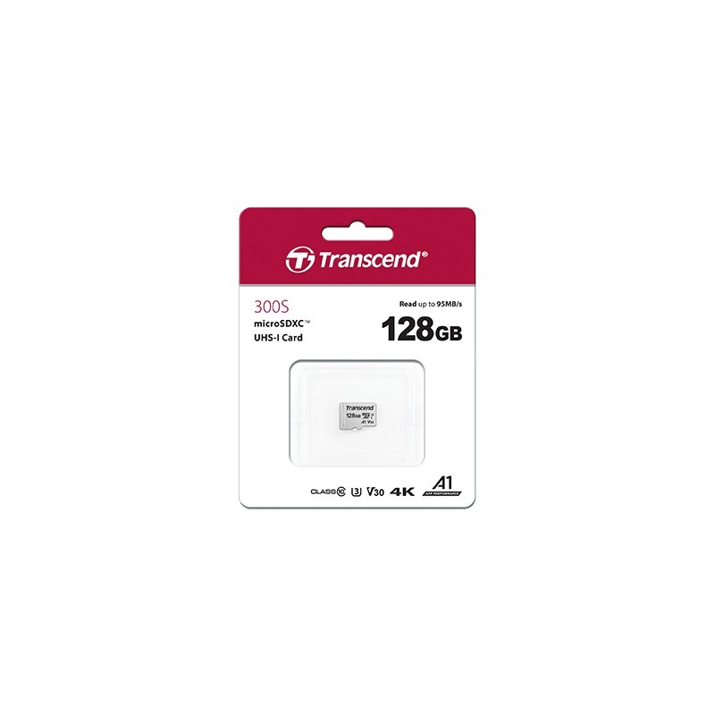 Buy Transcend 300S MicroSDXC 128GB - 300S - Silver, U3, V30, A1, Class 10 +Adapter in Cyprus, Nicosia, Limassol, Larnaka, Pafos