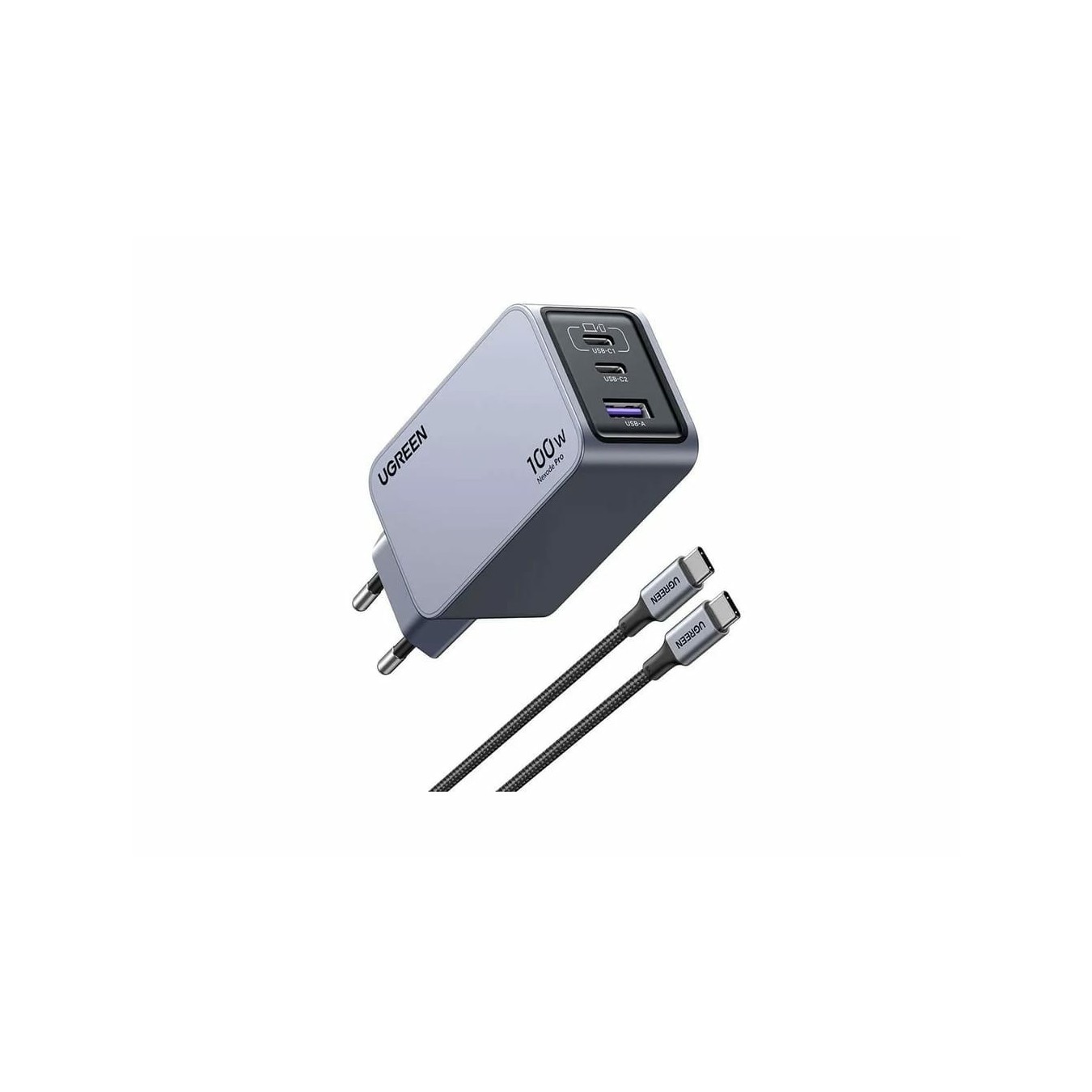 UGREEN Nexode Pro 100W GaN Charger - EU Plug, 2x USB-C, 1x USB-A, Indoor, Black/Grey — Buy in Cyprus with Fast Delivery
