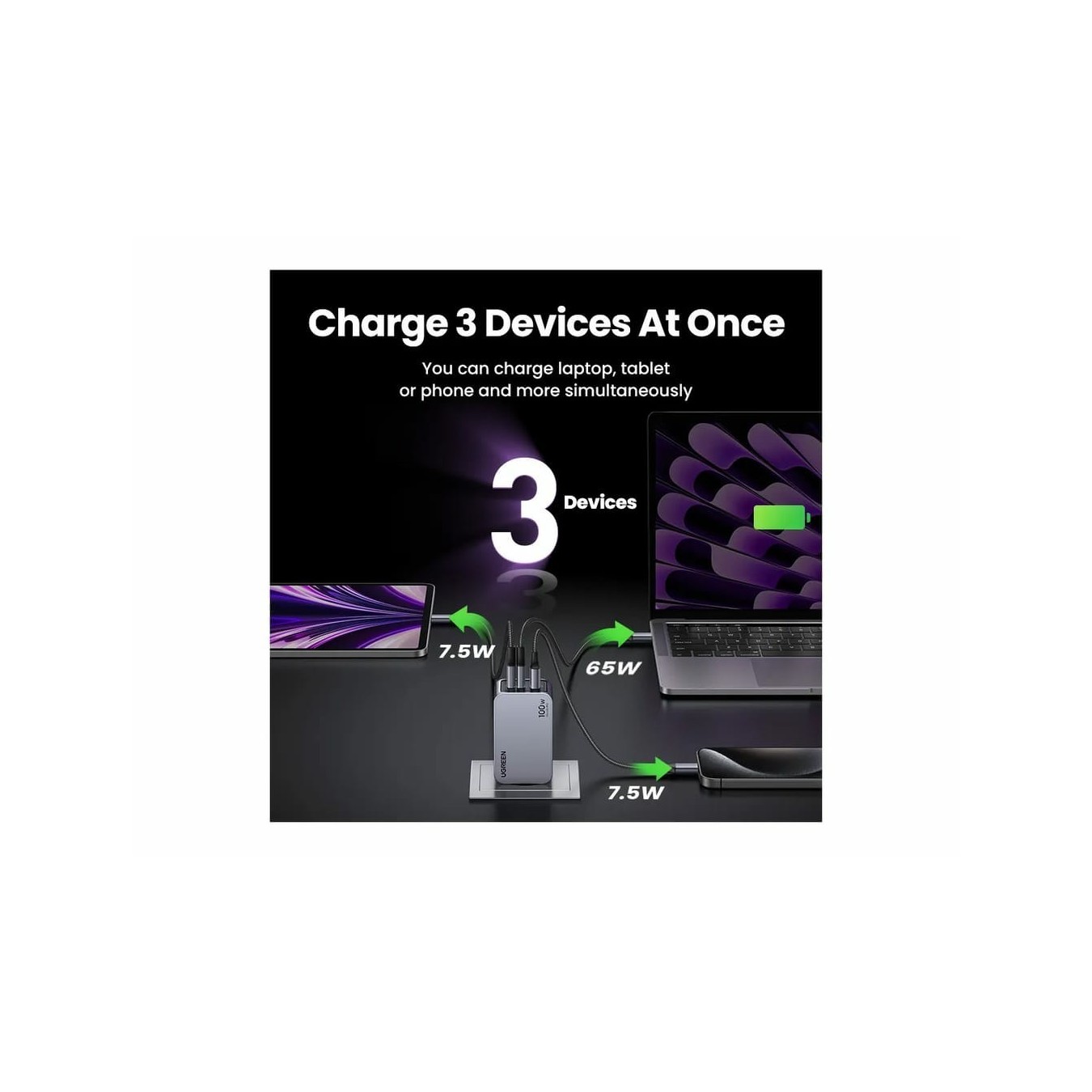UGREEN Nexode Pro 100W GaN Charger - EU Plug, 2x USB-C, 1x USB-A, Indoor, Black/Grey — Buy in Cyprus with Fast Delivery