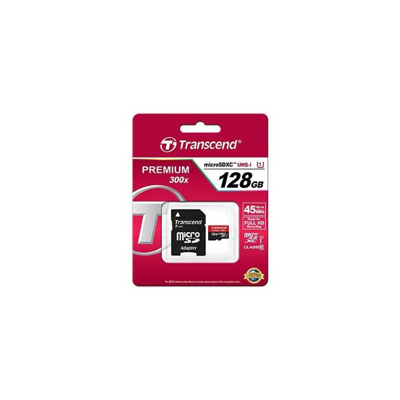 Buy Transcend Premium microSDHC Card - 128GB - U1, Class 10, with Adapter (Black... in Cyprus, Nicosia, Limassol, Larnaka, Pafos