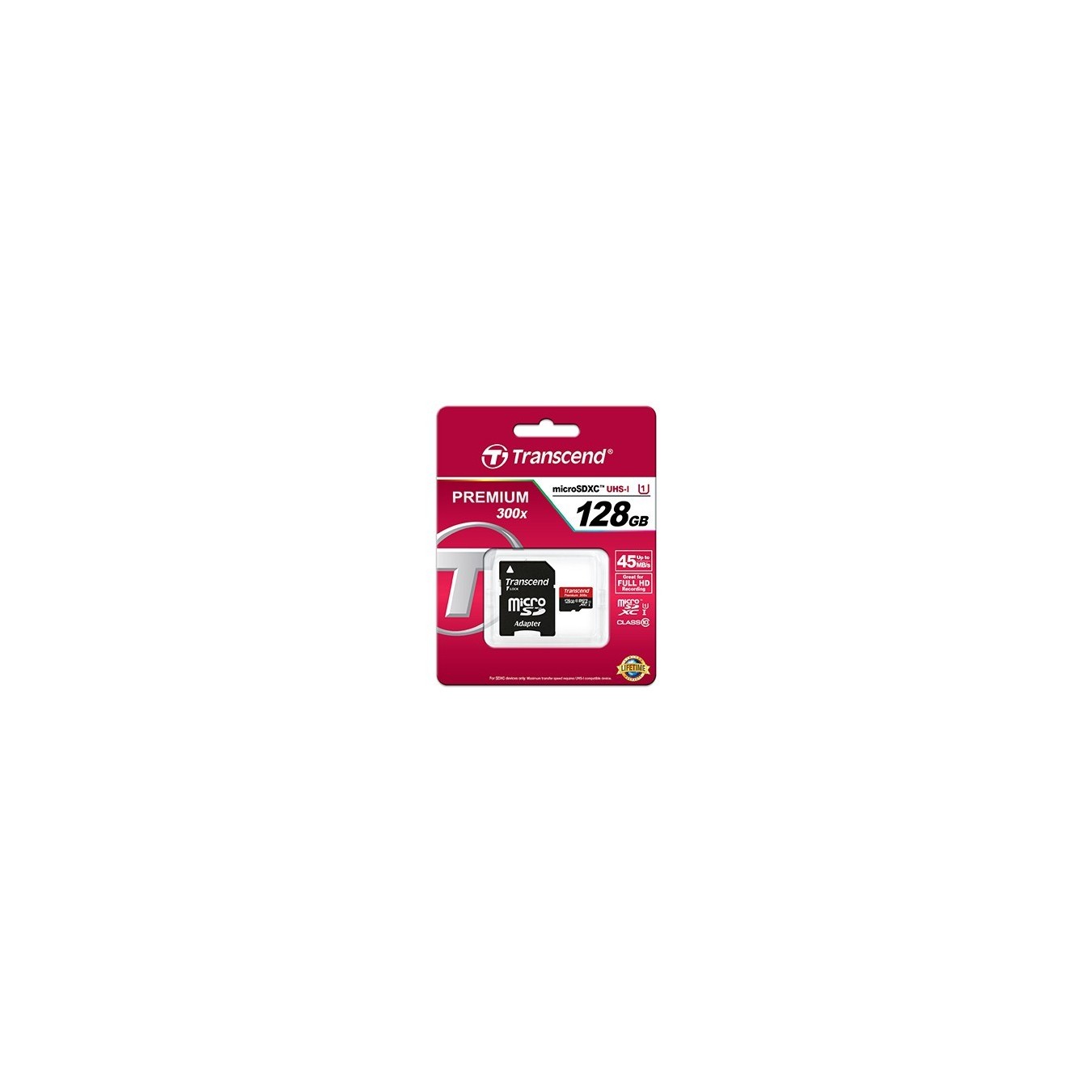 Transcend Premium microSDHC Card - 128GB - U1, Class 10, with Adapter (Black/Red) — Buy in Cyprus with Fast Delivery