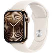 Apple Watch Series 10 GPS + Cellular 42mm Gold Titanium Case, Starlight Band - M/L - 64 GB, LTE, watchOS 11