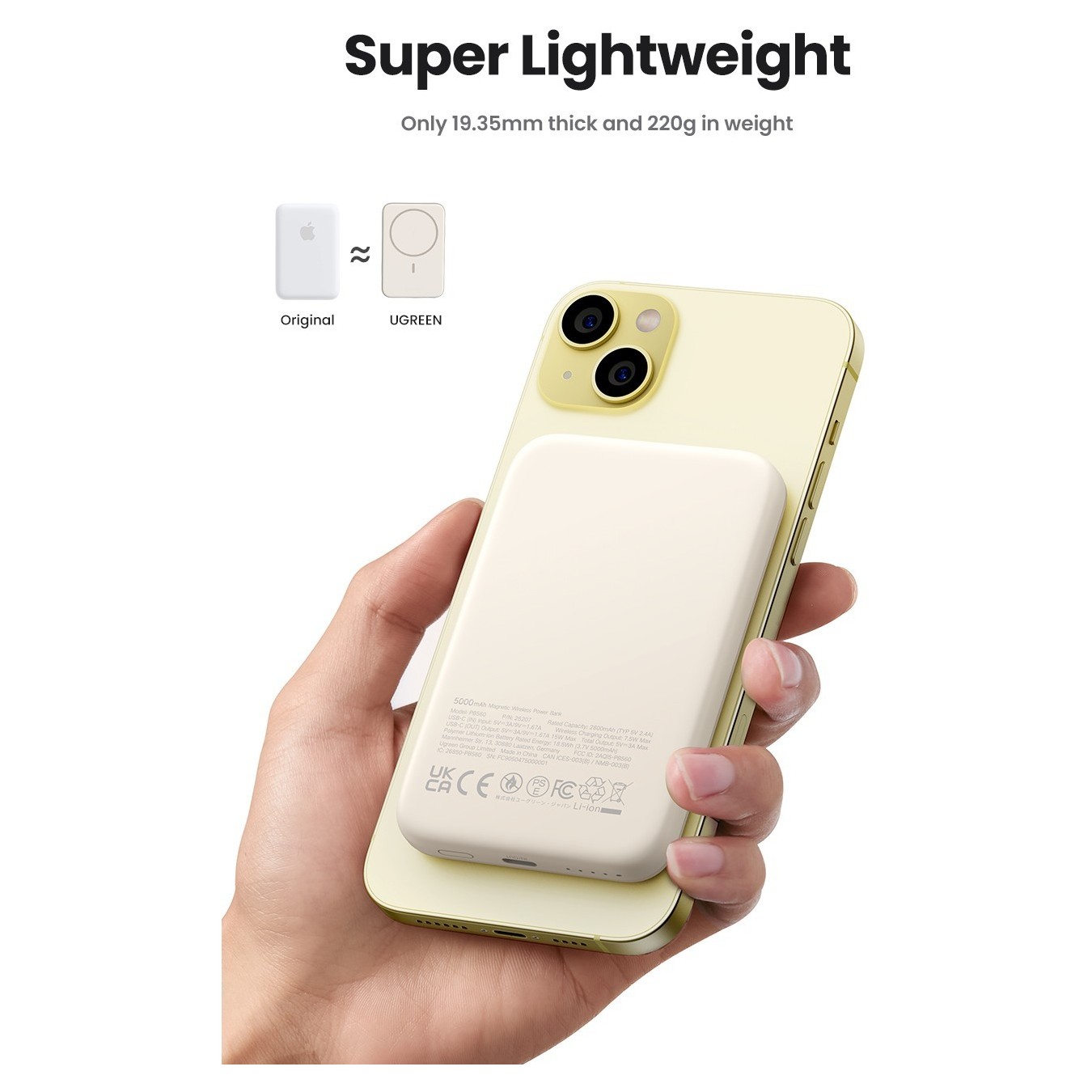 UGREEN 10000mAh Mini Powerbank Wireless 20W MagSafe - Beige — Buy in Cyprus with Fast Delivery