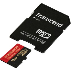 Buy Transcend microSD Card 16GB SDHC UHS-I 600x with Adapter - Black/Red in Cyprus, Nicosia, Limassol, Larnaka, Pafos