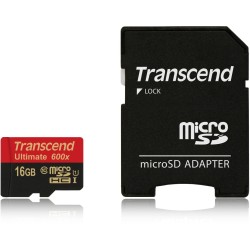 Buy Transcend microSD Card 16GB SDHC UHS-I 600x with Adapter - Black/Red in Cyprus, Nicosia, Limassol, Larnaka, Pafos