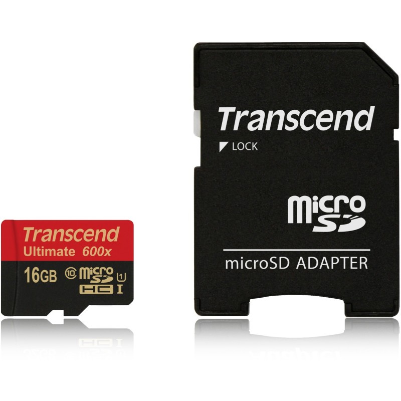 Buy Transcend microSD Card 16GB SDHC UHS-I 600x with Adapter - Black/Red in Cyprus, Nicosia, Limassol, Larnaka, Pafos