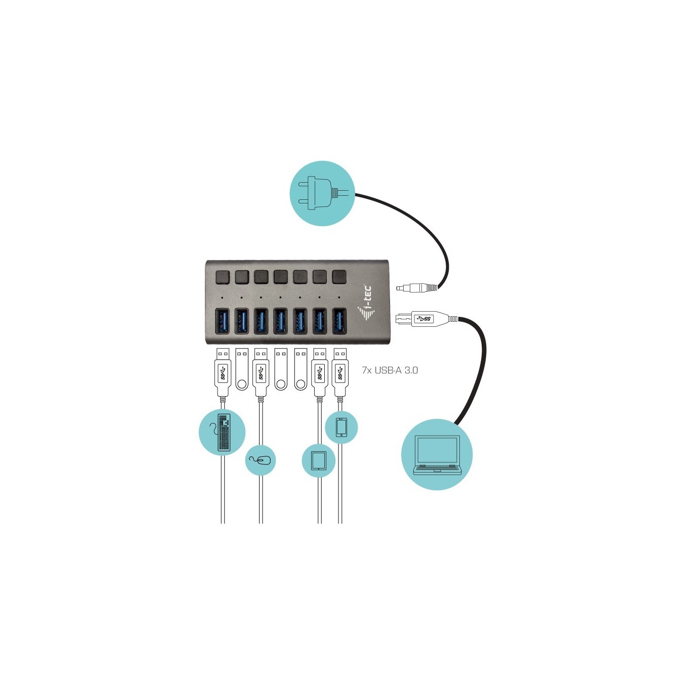 D I-TEC USB 3.0 HUB 7 PORT 36 W - 7-Port USB Hub (36 W Total) — Buy in Cyprus with Fast Delivery