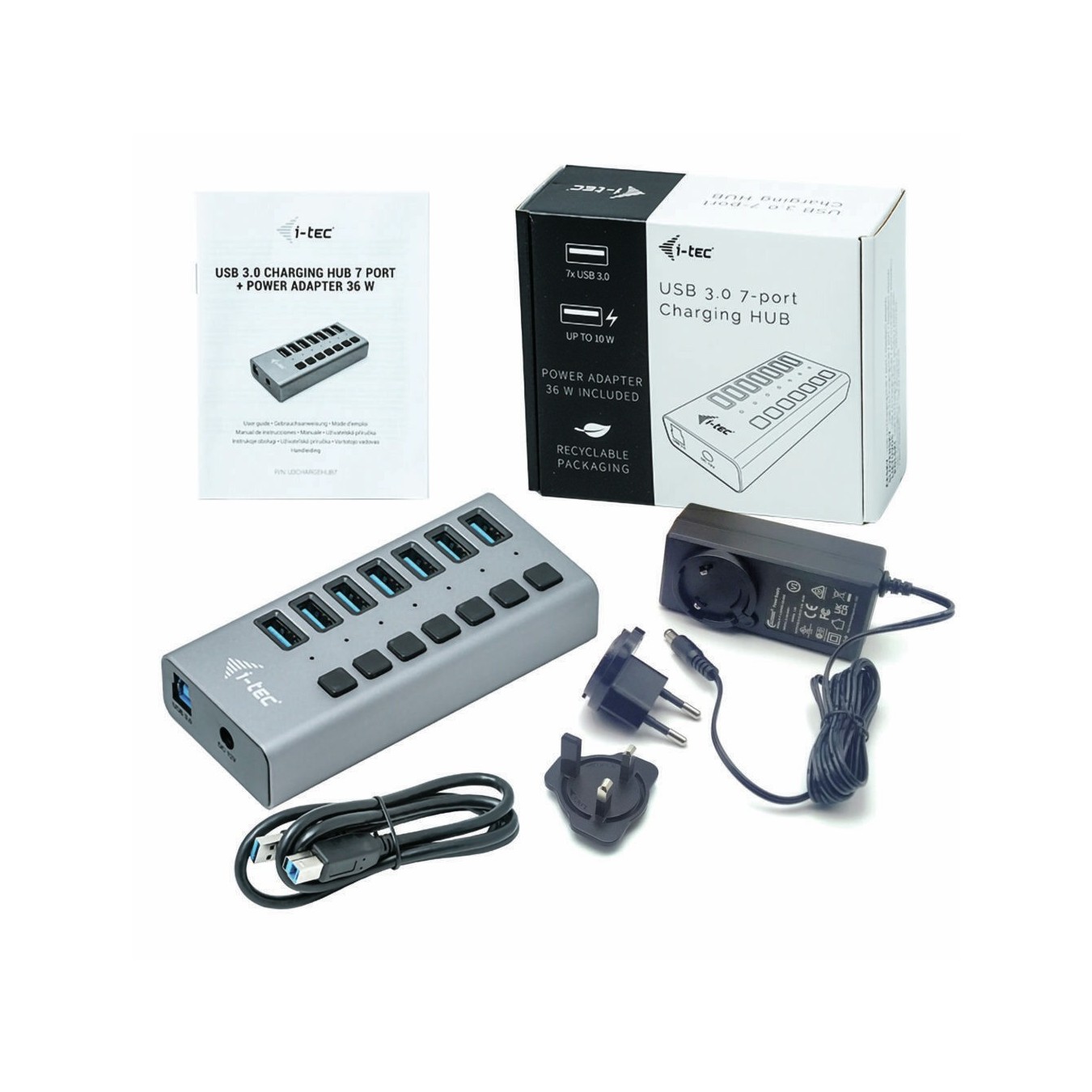 D I-TEC USB 3.0 HUB 7 PORT 36 W - 7-Port USB Hub (36 W Total) — Buy in Cyprus with Fast Delivery
