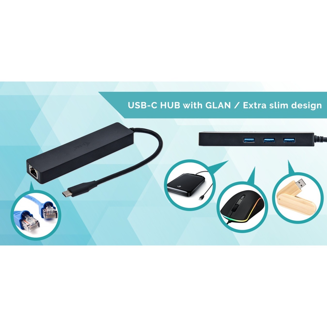 D I-TEC USB-C SLIM HUB + GLAN - Slim USB-C hub with Gigabit LAN — Buy in Cyprus with Fast Delivery
