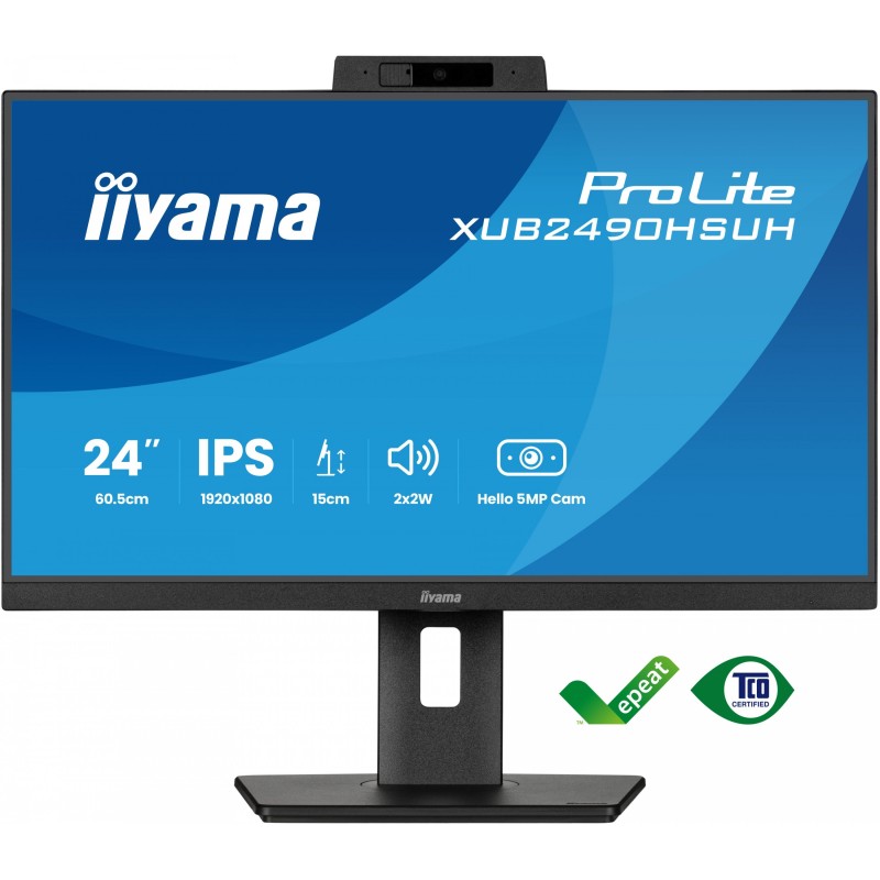 Buy IIYAMA 60.5cm (23.8') XUB2490HSUH-B2 - 16:9 IPS Monitor with HDMI + DP WebCam in Cyprus, Nicosia, Limassol, Larnaka, Pafos