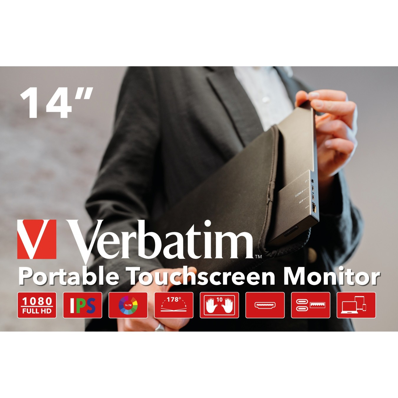 Verbatim PMT-14 Portable Touchscreen Monitor - PMT-14 - 14-inch Full HD Touchscreen — Buy in Cyprus with Fast Delivery