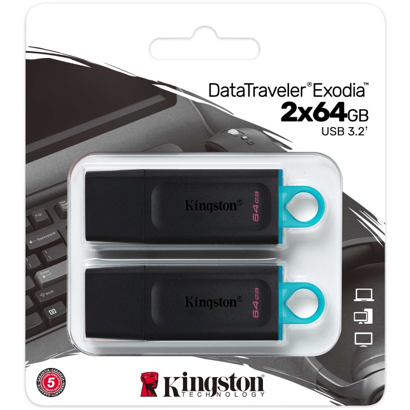 Buy STICK 64GB USB 3.2 Kingston DataTraveler Exodia 2-Pack - Black Teal in Cyprus, Nicosia, Limassol, Larnaka, Pafos