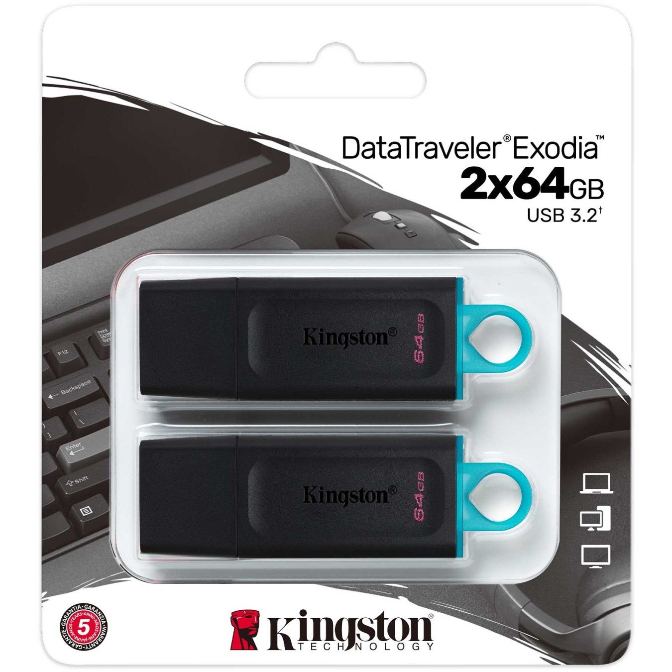 STICK 64GB USB 3.2 Kingston DataTraveler Exodia 2-Pack - Black Teal — Buy in Cyprus with Fast Delivery