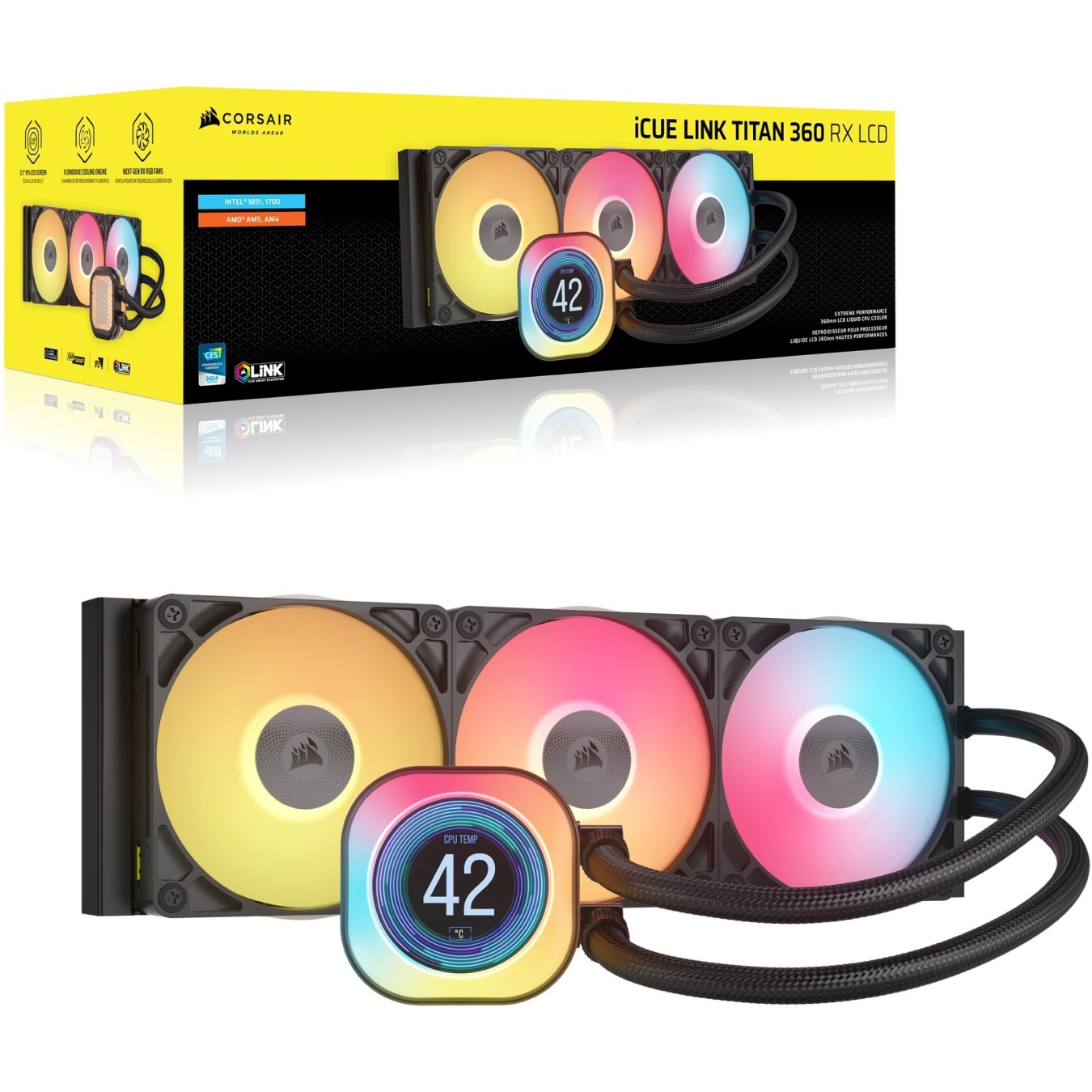 K CORSAIR WAK iCUE LINK TITAN 360 RX LCD AIO 360mm - 360RX LCD - 3x120mm PWM Fans — Buy in Cyprus with Fast Delivery