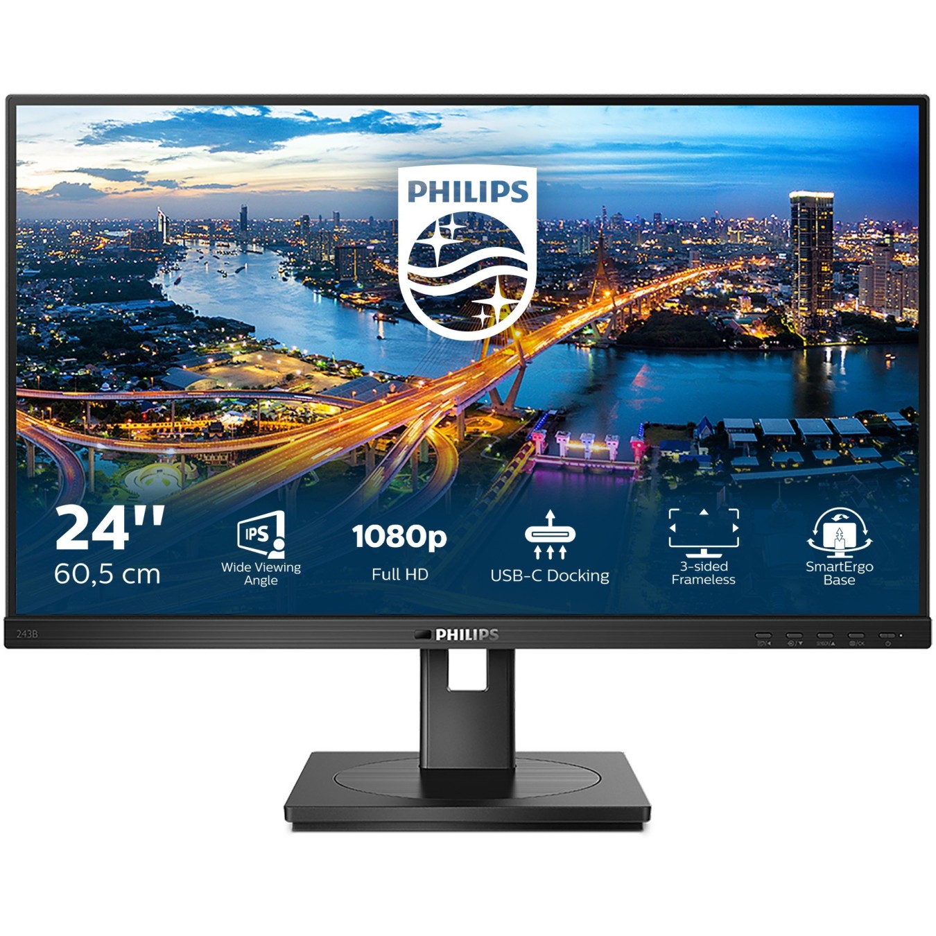 Philips 23.8-inch IPS Monitor - 243B1 - HDMI, DP, USB-C, Flat Panel — Buy in Cyprus with Fast Delivery