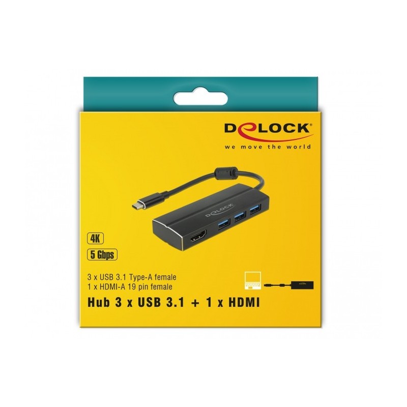 Buy DELOCK USB 3.1 Gen 1 USB-C to 3x USB 3.0 Type-A Hub + 1x HDMI DP Alt Mode 4K... in Cyprus, Nicosia, Limassol, Larnaka, Pafos