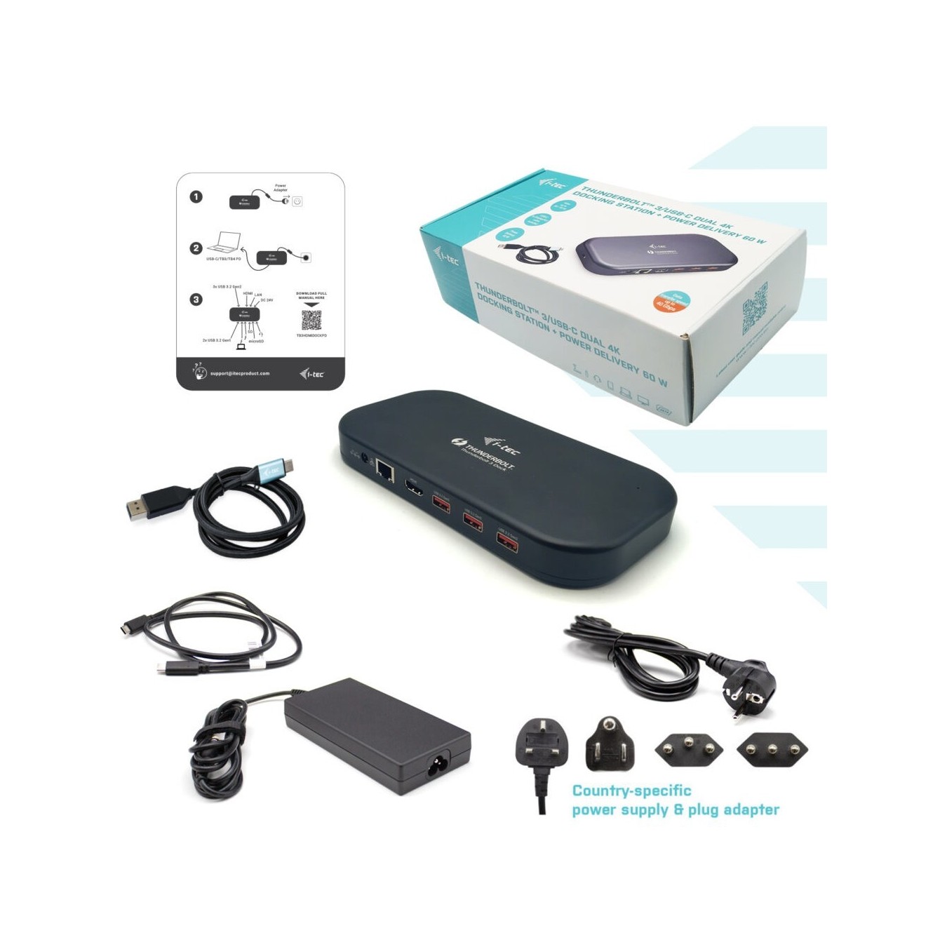 DI-TEC TB 3 Dual 4K Docking - TB 3 - Black Aluminum, 85W PD, USB-C/USB-A, HDMI/DP, Ethernet — Buy in Cyprus with Fast Delivery