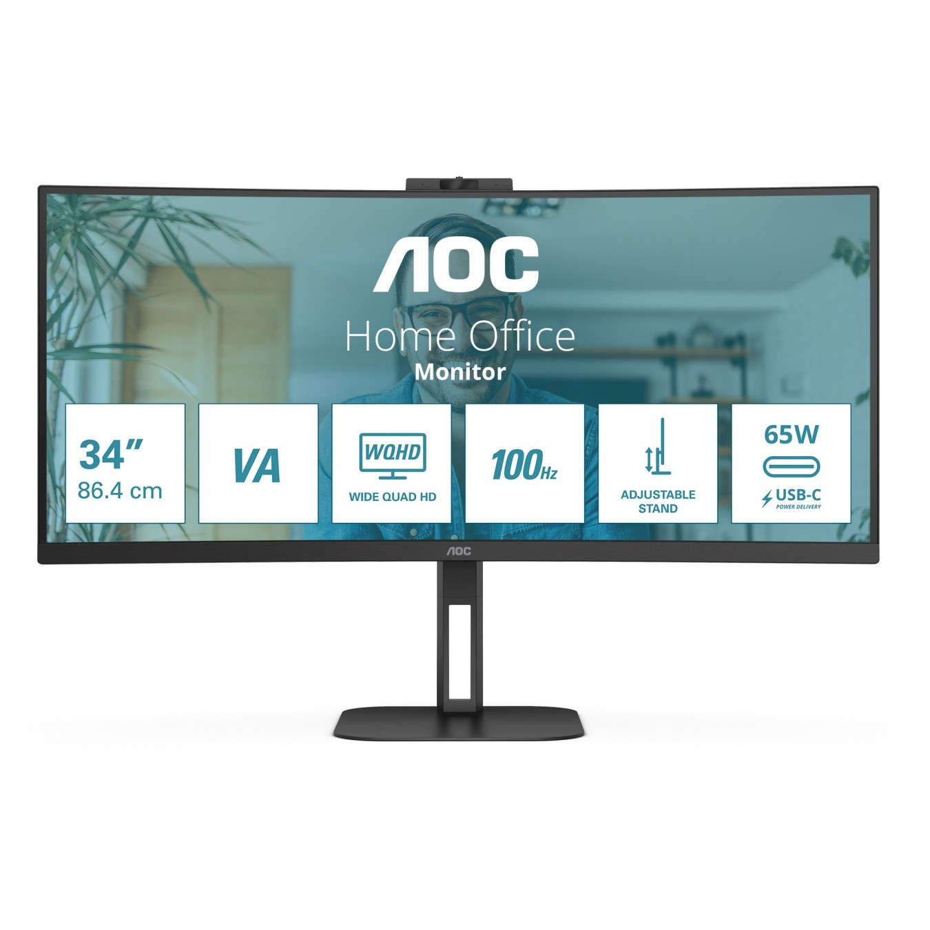 AOC 34'' Curved Monitor CU34V5CW BK - 1000R VA, UWQHD 3440x1440, USB-C/HDMI/DP — Buy in Cyprus with Fast Delivery