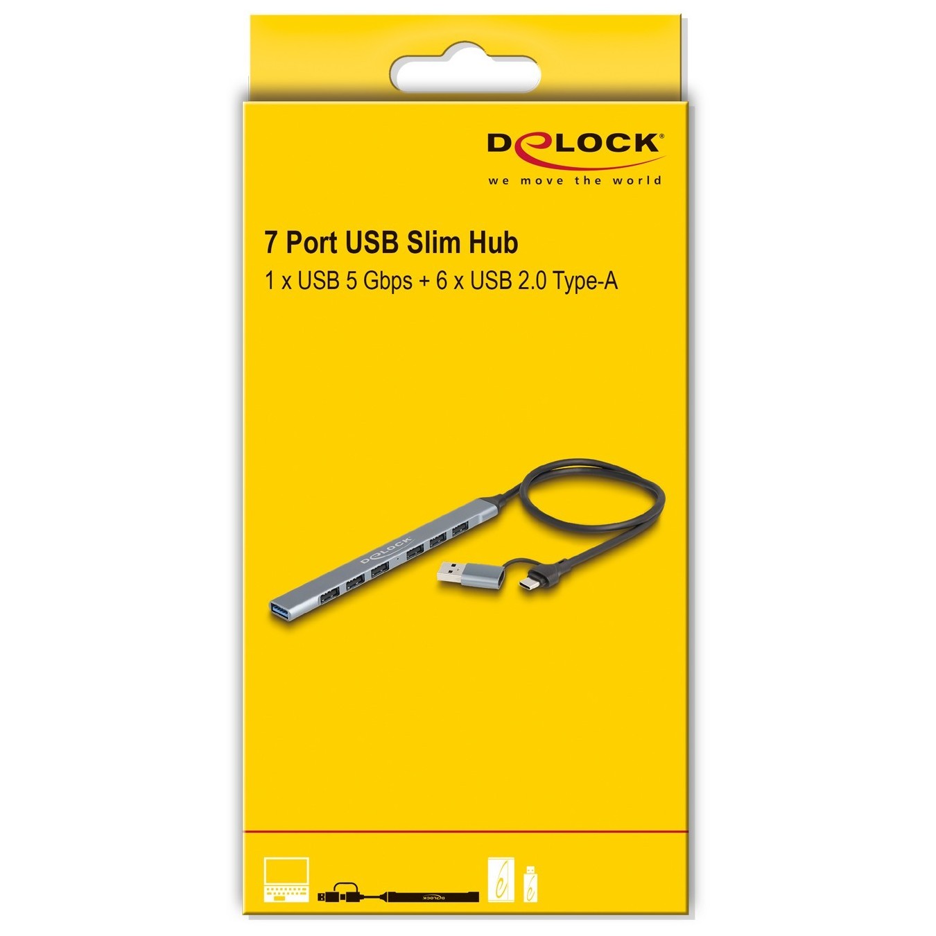 DELOCK 7-Port Slim USB Hub with USB-C or USB-A: 1x USB 5 Gbps Type-A + 6x USB 2.0 Type-A — Buy in Cyprus with Fast Delivery