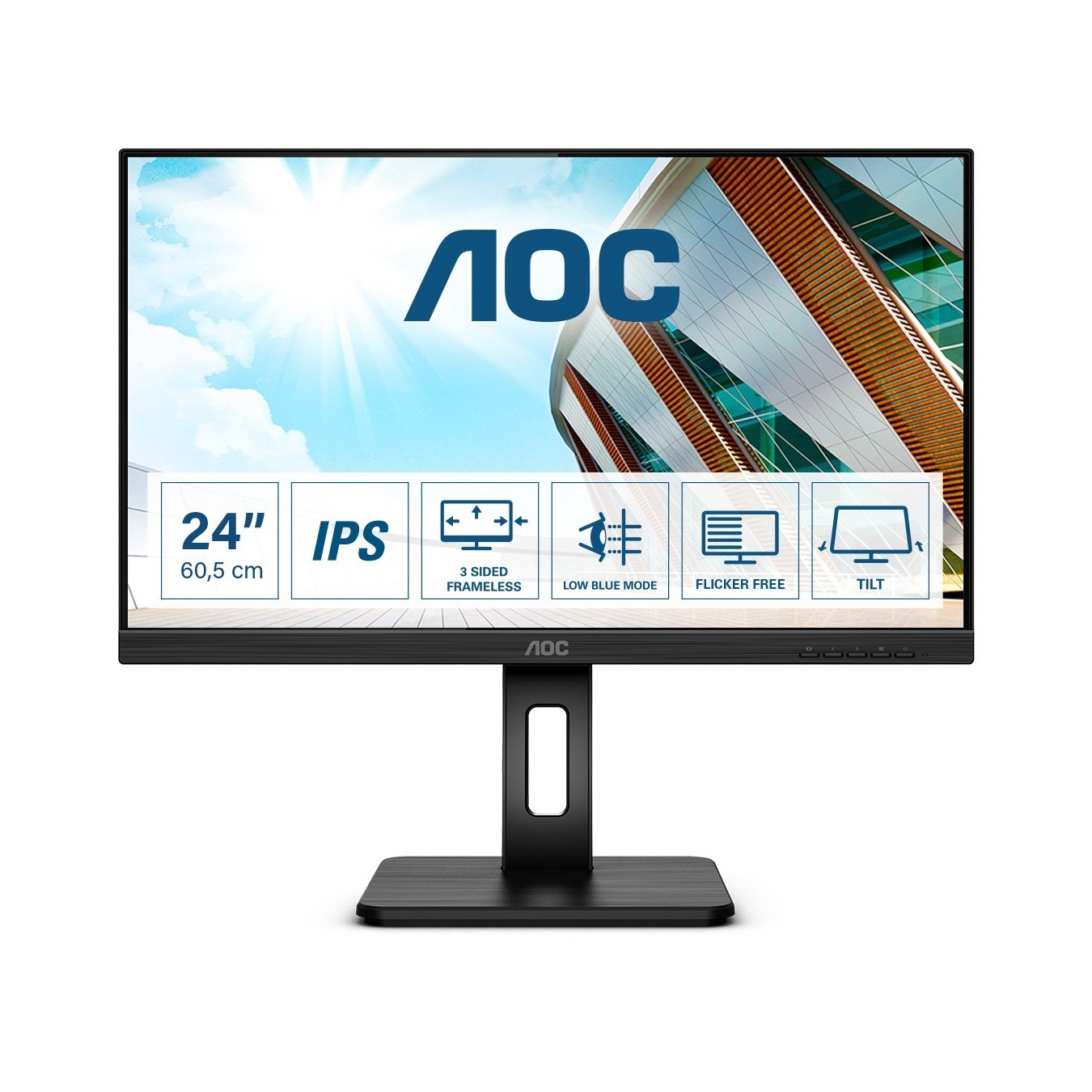 AOC 23.8-inch IPS Monitor - Q24P2Q - Flat, 1080p, HDMI/DP/USB, Black — Buy in Cyprus with Fast Delivery