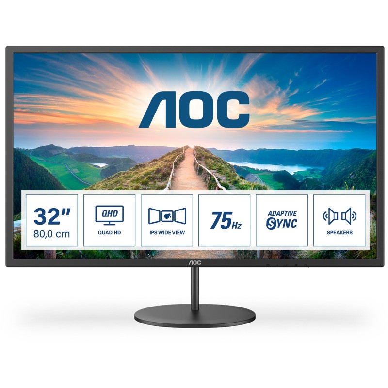 Buy AOC 32'' QHD IPS Monitor - Q32V4 - Black, 2560x1440, 4ms, HDMI, DP, VESA, Bu... in Cyprus, Nicosia, Limassol, Larnaka, Pafos