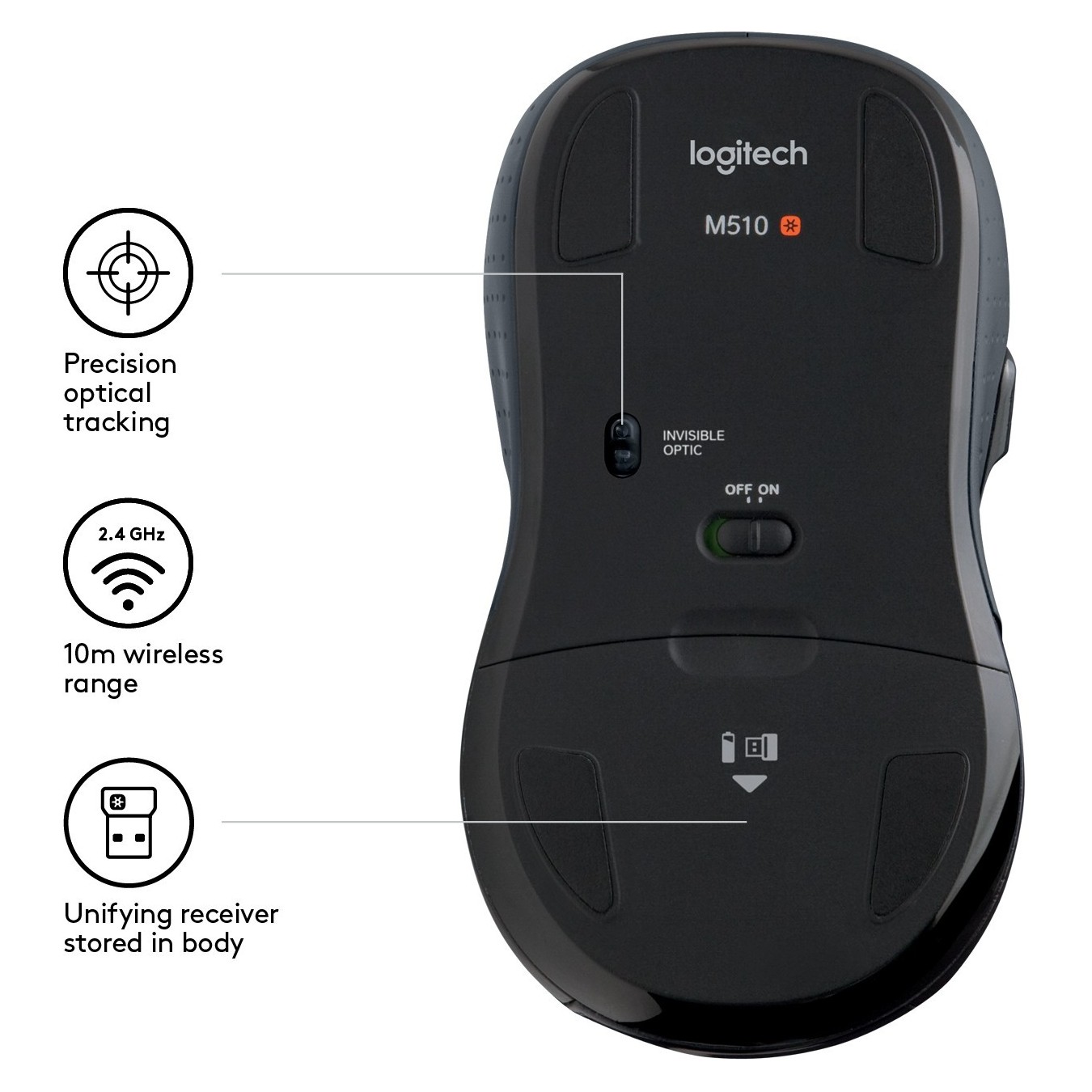 Logitech M510 - M510 - Ergonomic Right-Handed Office Wireless Mouse — Buy in Cyprus with Fast Delivery