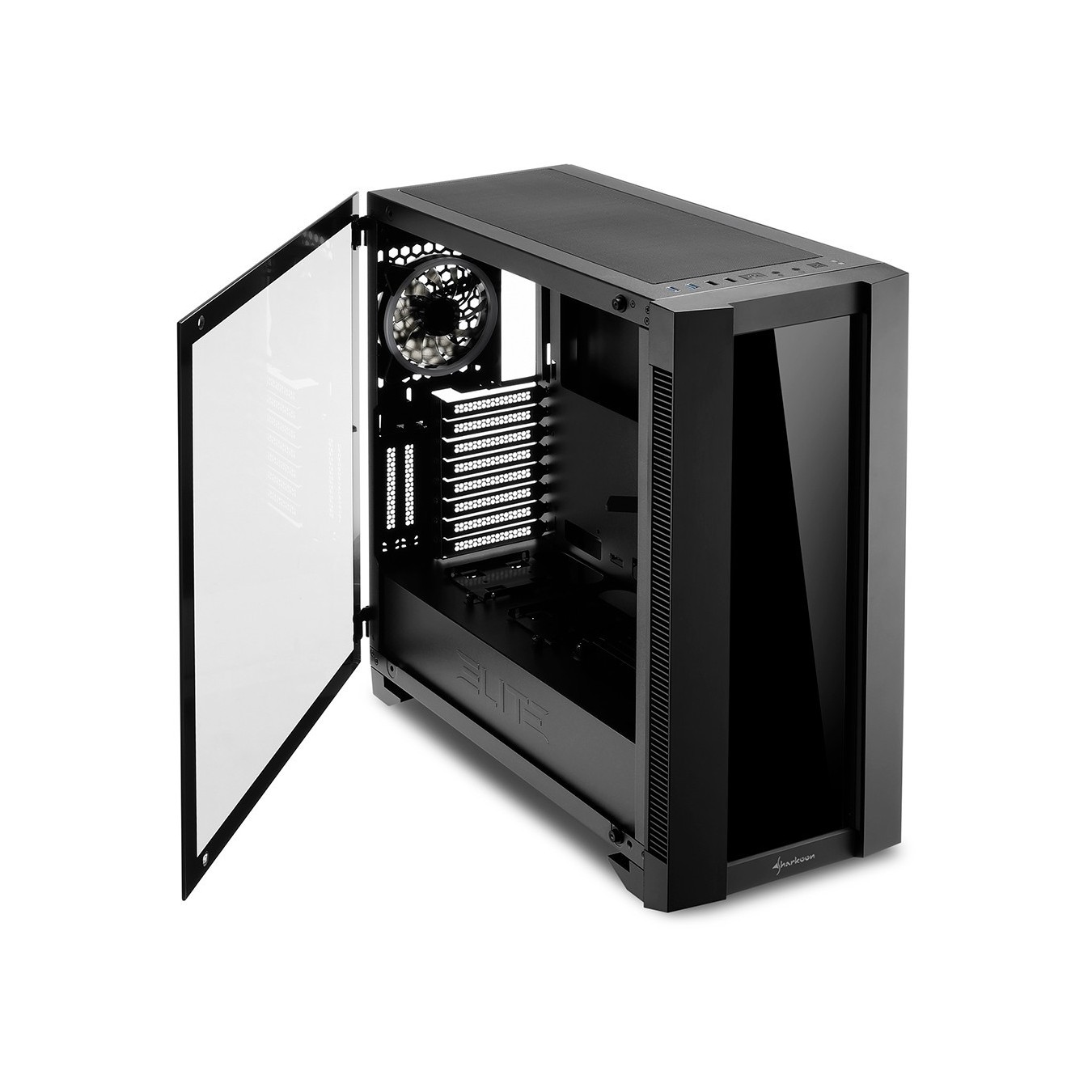 Sharkoon Elite Shark CA200G - CA200G - Black Glass, ATX/E-ATX Mid Tower — Buy in Cyprus with Fast Delivery