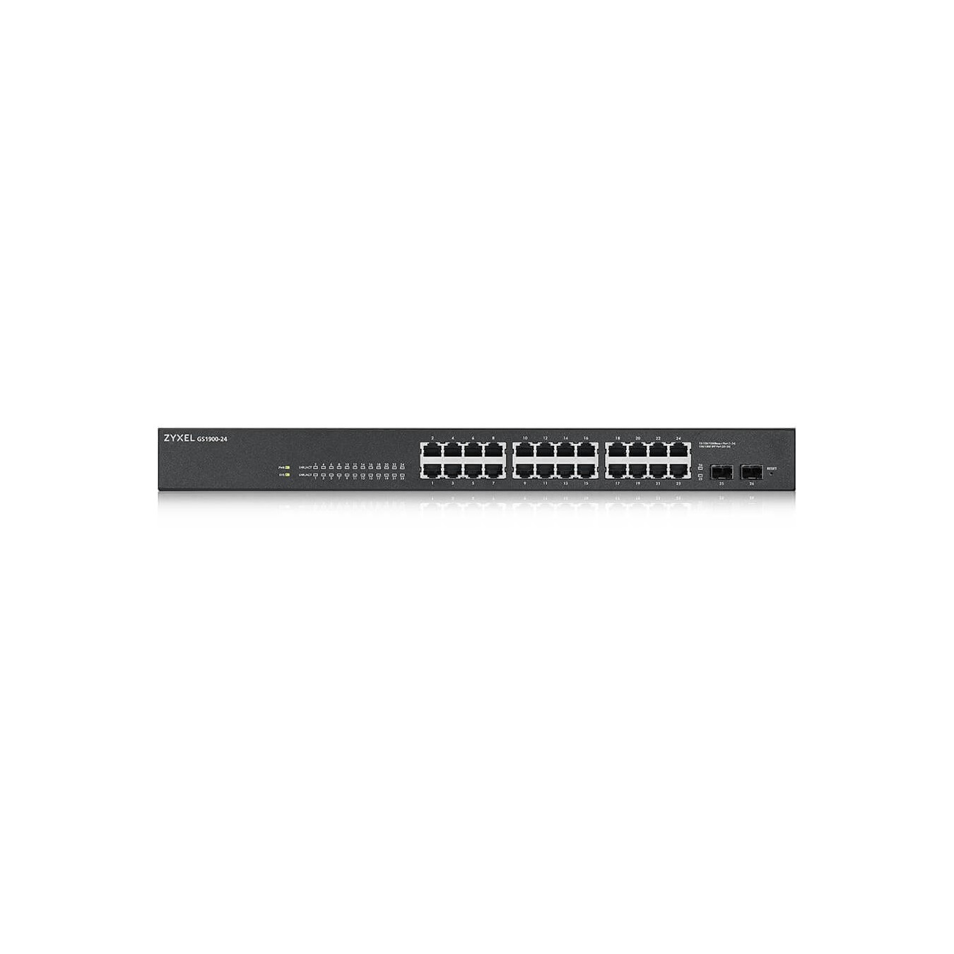 Zyxel GS1900-24 V2 M RM - GS1900-24 V2 - 24-Port Gigabit, 2 PoE Ports, Fanless, Rackmount, L2 Managed