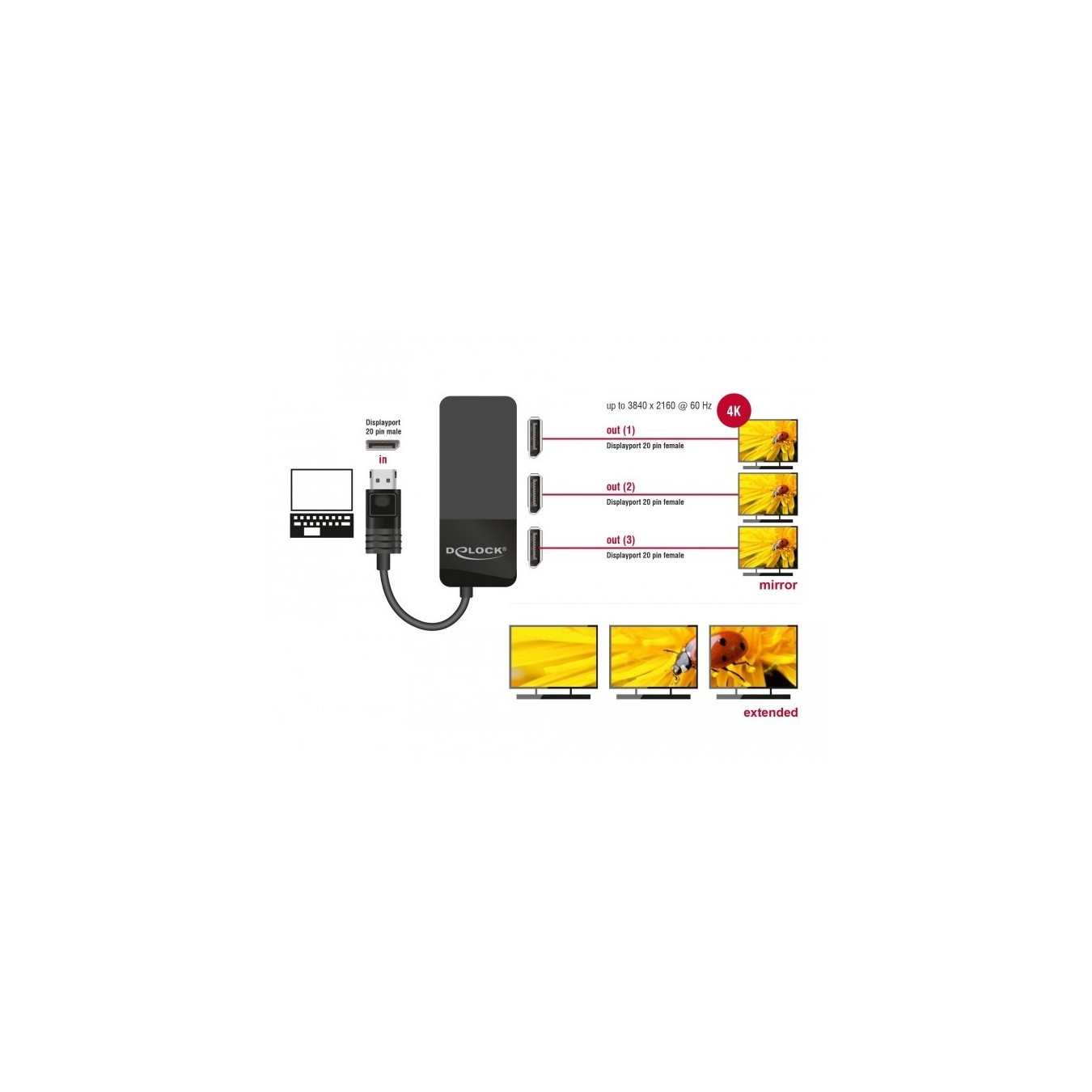 DELOCK DisplayPort 1.4 Splitter - 1x DP In to 3x DP Out - MST Hub — Buy in Cyprus with Fast Delivery