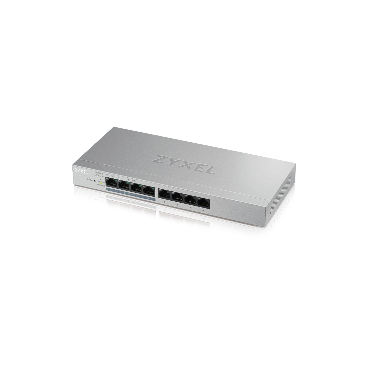 Zyxel GS1200-8HPV2 8-Port PoE Gigabit Switch - GS1200-8HPV2 - 8 PoE ports, 60W budget, Smart Web-managed, Fanless