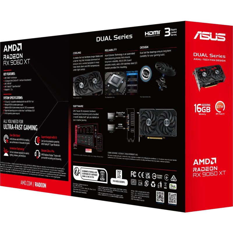 Buy RX 9060 XT 16GB Asus DUAL GDDR6 - 9060 XT - 16GB GDDR6, Dual-Fan, PCIe Card in Cyprus, Nicosia, Limassol, Larnaka, Pafos