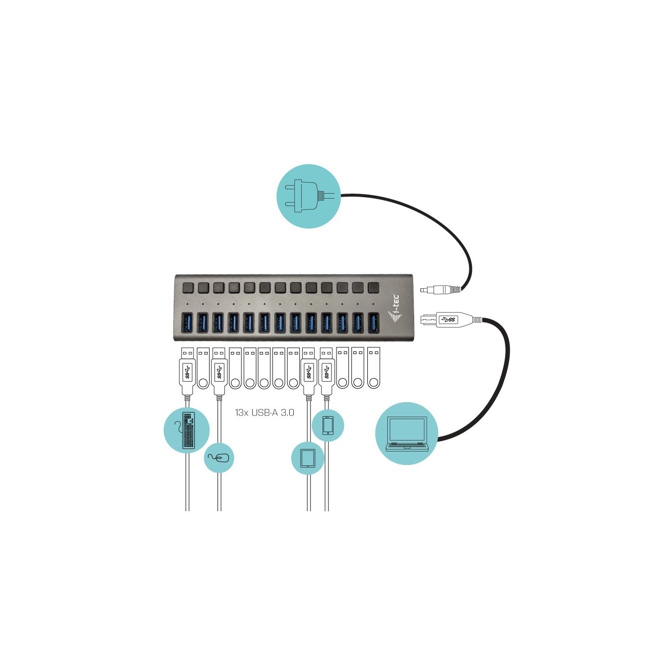 D I-TEC USB 3.0 HUB 13 PORT 60 W - USB-A Hub, 60W PD — Buy in Cyprus with Fast Delivery