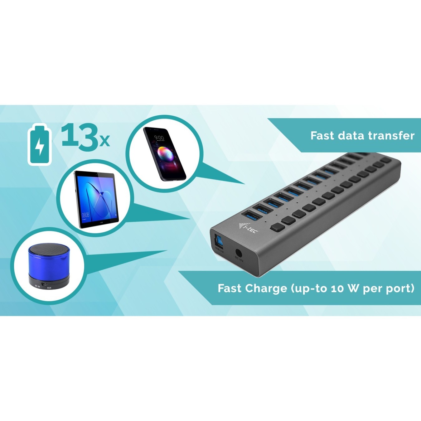 D I-TEC USB 3.0 HUB 13 PORT 60 W - USB-A Hub, 60W PD — Buy in Cyprus with Fast Delivery