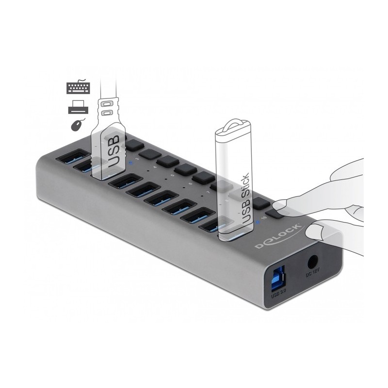 Buy DELOCK External SuperSpeed USB Hub - 10-Port with On/Off Switch in Cyprus, Nicosia, Limassol, Larnaka, Pafos