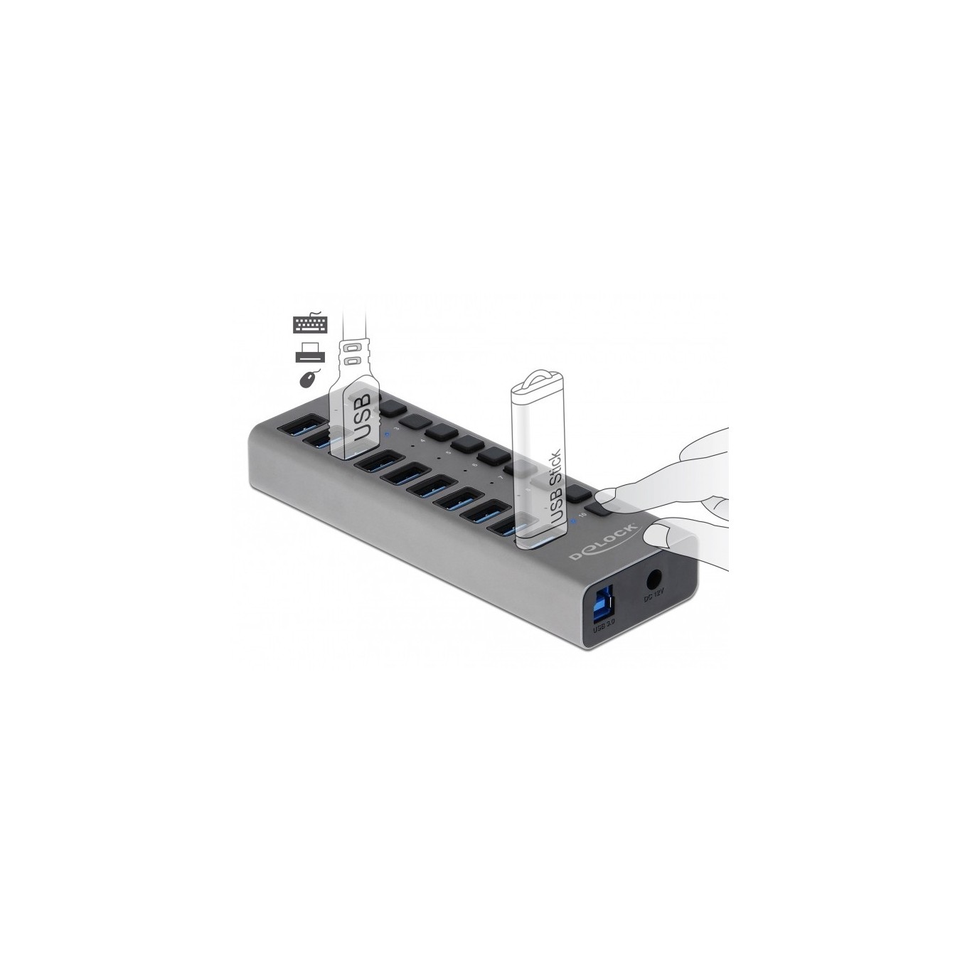 DELOCK External SuperSpeed USB Hub - 10-Port with On/Off Switch — Buy in Cyprus with Fast Delivery