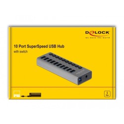 Buy DELOCK External SuperSpeed USB Hub - 10-Port with On/Off Switch in Cyprus, Nicosia, Limassol, Larnaka, Pafos